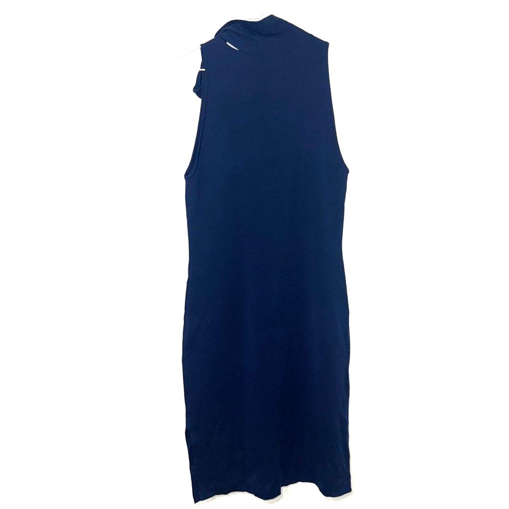 Ralph Lauren Black Label Tie Mock Neck Midi Sleeveless Sweater Dress - Navy L
